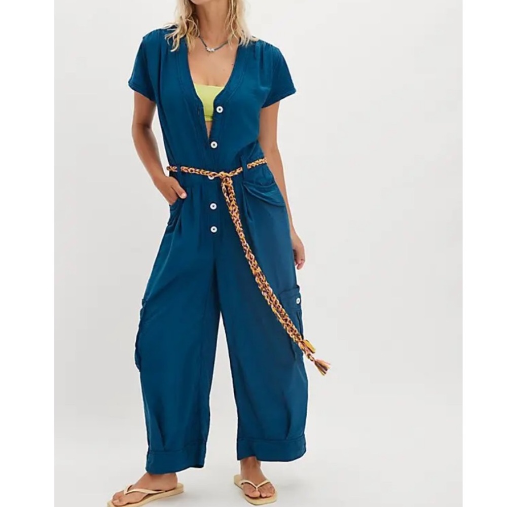 NWOT Free People Hit the Coast Coveralls/Jumpsuit in Sailor Blue